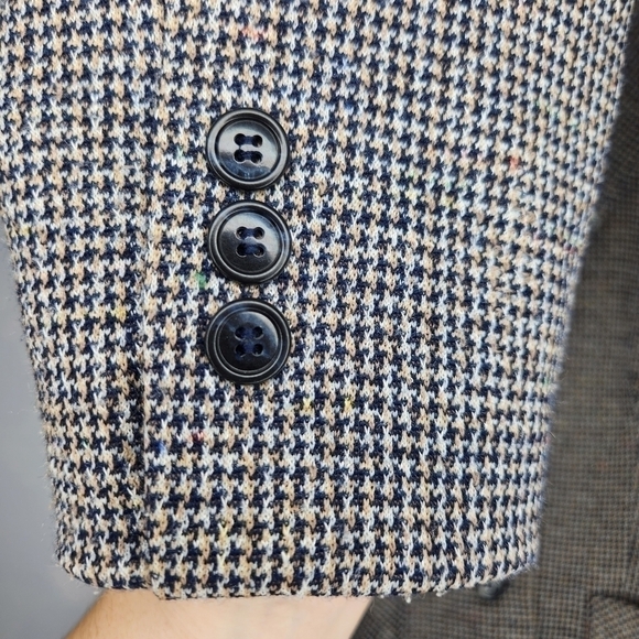 VINTAGE Catalina Tweed Navy Academia Checked Two Button Blazer Size 18 - Picture 6 of 11